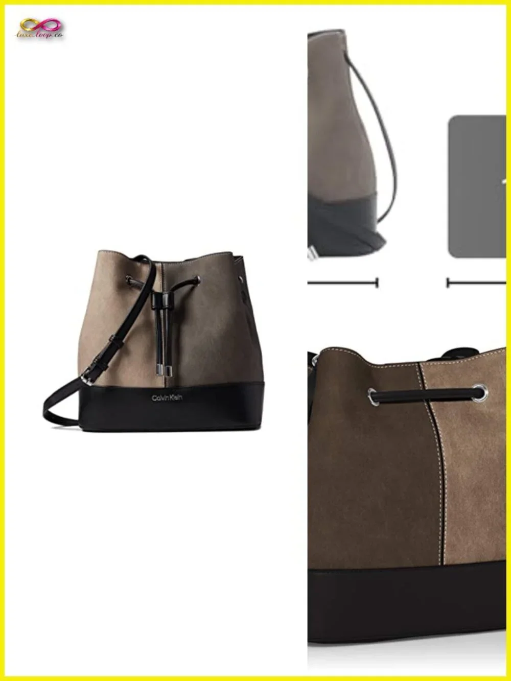 Faux Leather Bucket Shoulder Bag with Drawstring Closure and Logo